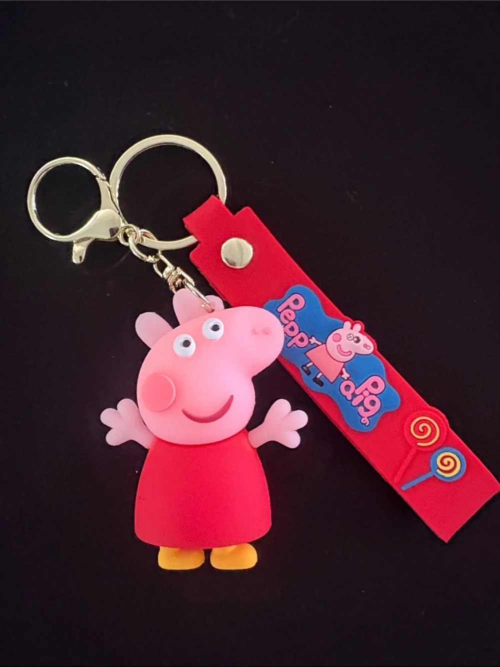 Peppa Pig Pink and Red Silicone Keychain Bag Charm with Strap